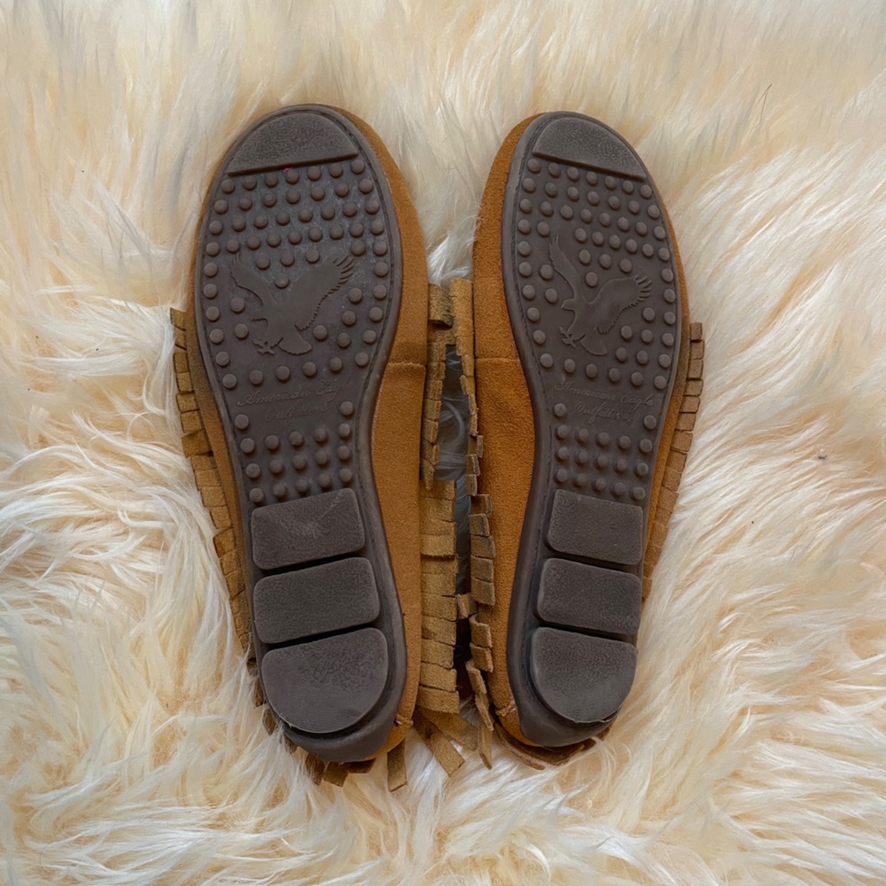 American Eagle Outfitters Fringe Beaded Suede Leather Slip On Moccasins Size 6 - Picture 3 of 6